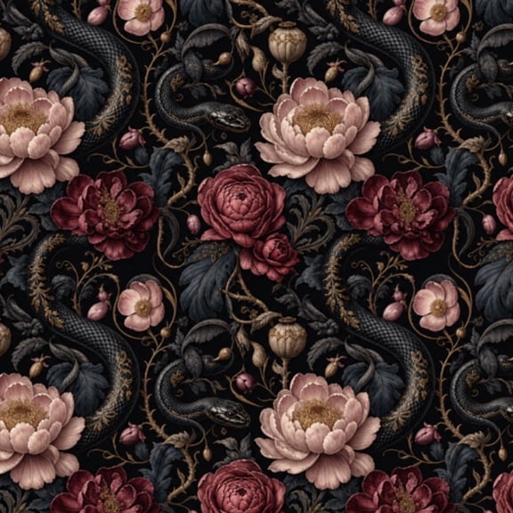 Peel and Stick Wallpaper Dark Floral Skull Snakes Roses Gothic Style Wall Mural 17.7in x 9.8ft Self Adhesive Removable Wall Paper Renter Friendly Wallpaper for Nursery Bedroom Cabinets