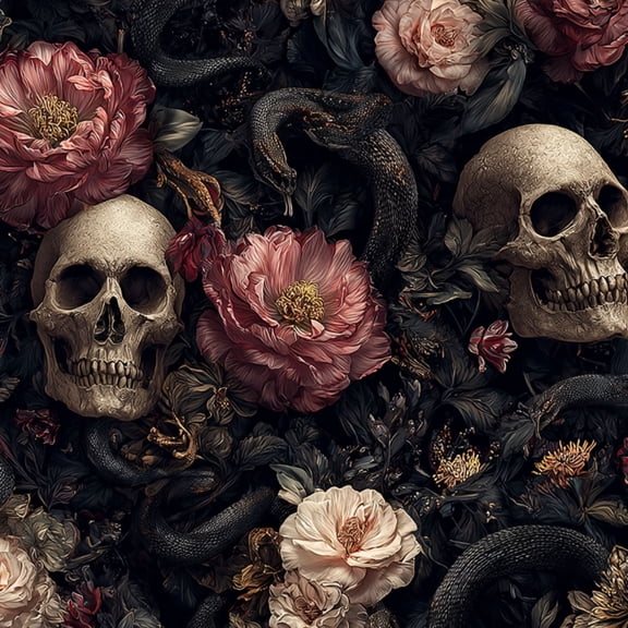 Peel and Stick Wallpaper Dark Floral Skull Snakes Roses Gothic Style Wall Mural 23.6in x 9.8ft Self Adhesive Removable Wall Paper Renter Friendly Wallpaper for Nursery Bedroom Cabinets