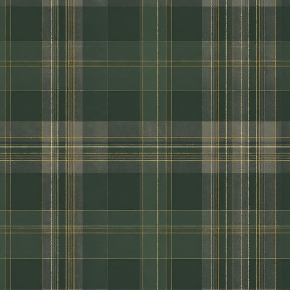 Peel and Stick Wallpaper Dark Green Tartan Plaid 24"x118" Contact Paper Subtle Gold Lines Classic Woven Textile Removable Self Adhesive Waterproof Wall Decor for Bedroom Kitchen Cabinets