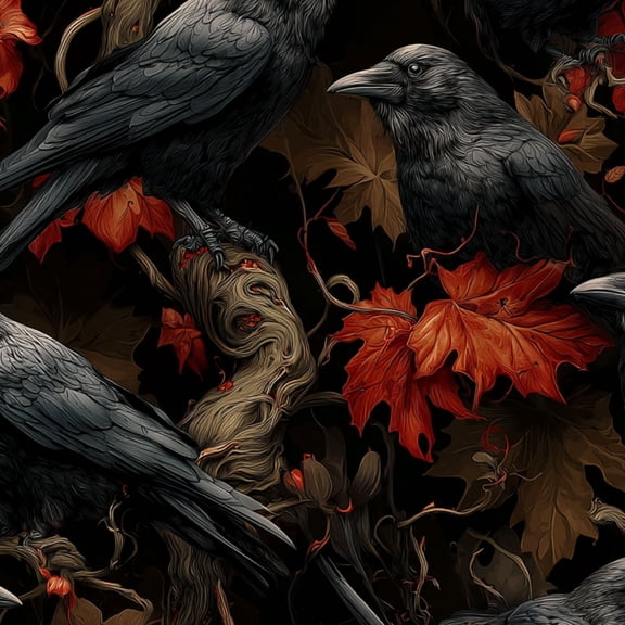 Peel and Stick Wallpaper Dark Ravens Red Autumn Leaves Black Wall Mural 17.7in x 9.8ft Self Adhesive Removable Wall Paper Renter Friendly Wallpaper for Nursery Bedroom Cabinets