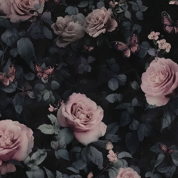 Peel and Stick Wallpaper Dark Romantic Floral Pink Roses Butterflies Black Wall Mural 23.6in x 9.8ft Self Adhesive Removable Wall Paper Renter Friendly Wallpaper for Nursery Bedroom Cabinets