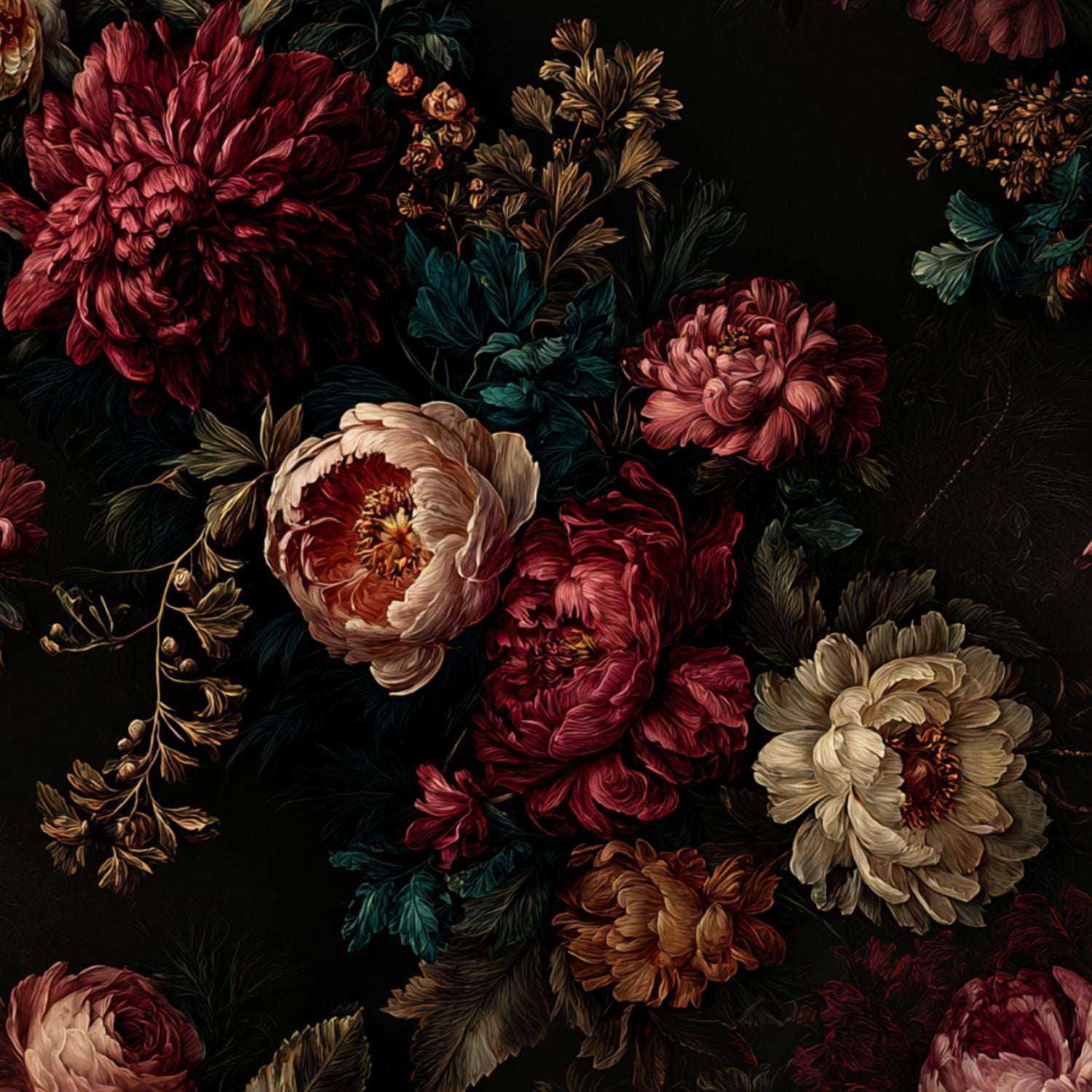 Peel and Stick Wallpaper Dark Vintage Floral Bouquet Deep Red Peonies Botanical Wall Mural 23.6in x 9.8ft Self Adhesive Removable Wall Paper Renter Friendly Wallpaper for Nursery Bedroom Cabinets