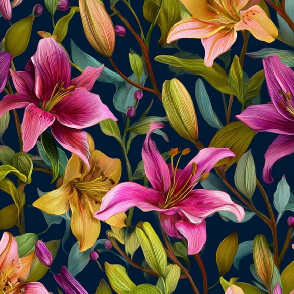 Peel and Stick Wallpaper Deep Blue Base Colorful Lily Three Dimensional Floral Flower White 24in x 118in Contact Paper Removable Self Adhesive Wall Mural Wall Decor for Bedroom Kitchen Cabinets