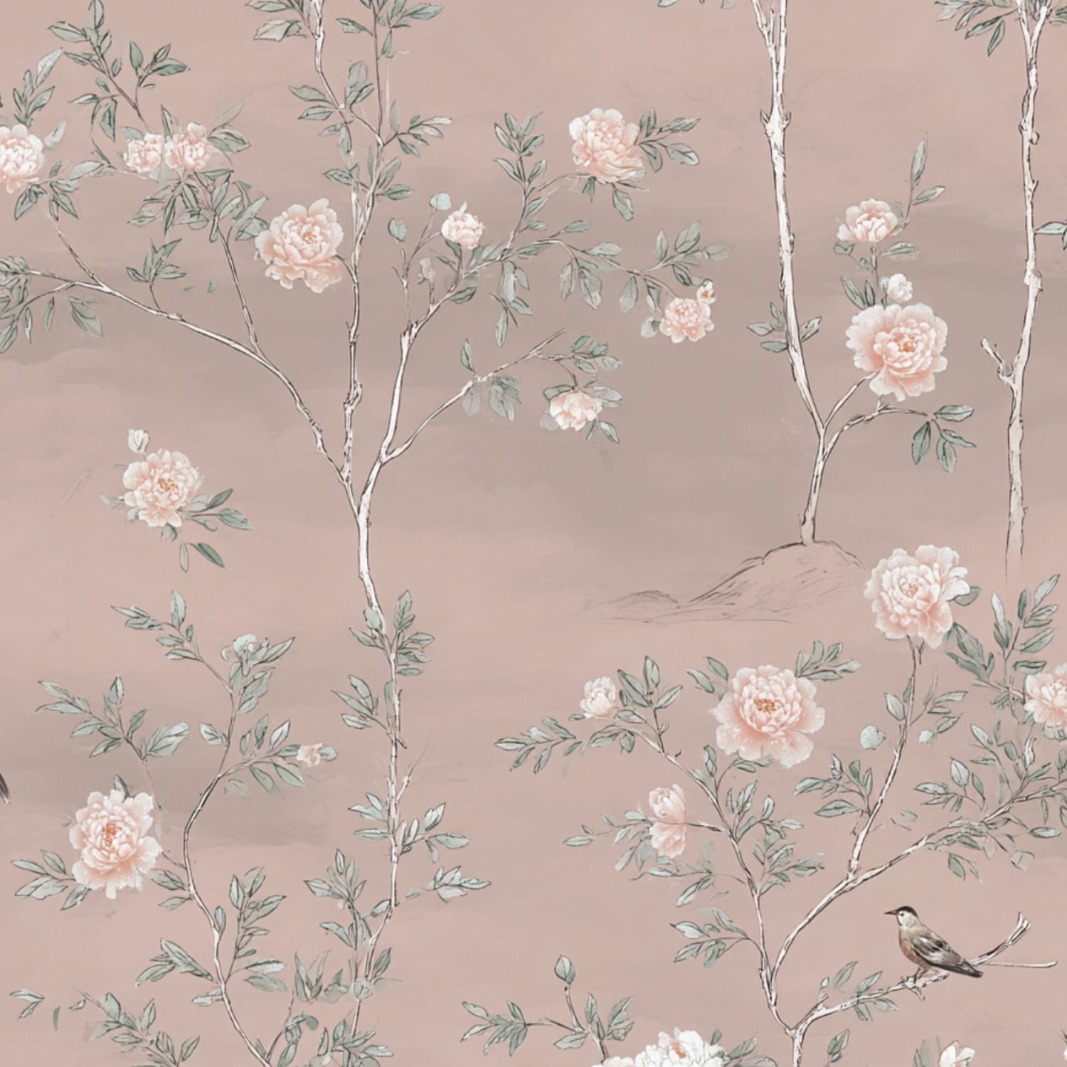 Peel and Stick Wallpaper Delicate Blossom Birds Soft Pink Wall Mural 17.7in x 9.8ft Self Adhesive Removable Wall Paper Renter Friendly Wallpaper for Nursery Bedroom Cabinets