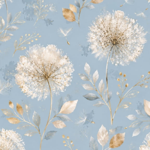 Peel and Stick Wallpaper Delicate Dandelion Gold Floral Soft Blue Wall Mural 23.6in x 9.8ft Self Adhesive Removable Wall Paper Renter Friendly Wallpaper for Nursery Bedroom Cabinets