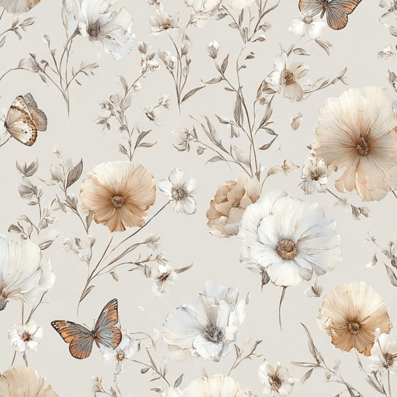 Peel and Stick Wallpaper Delicate Floral Butterflies Soft Beige Ivory Tones Wall Mural 17.7in x 9.8ft Self Adhesive Removable Wall Paper Renter Friendly Wallpaper for Nursery Bedroom Cabinets