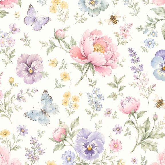 Peel and Stick Wallpaper Delicate Floral Butterfly Bees Soft Pastels 24in x 118in Contact Paper Removable Self Adhesive Wall Mural Wall Decor for Bedroom Kitchen Cabinets