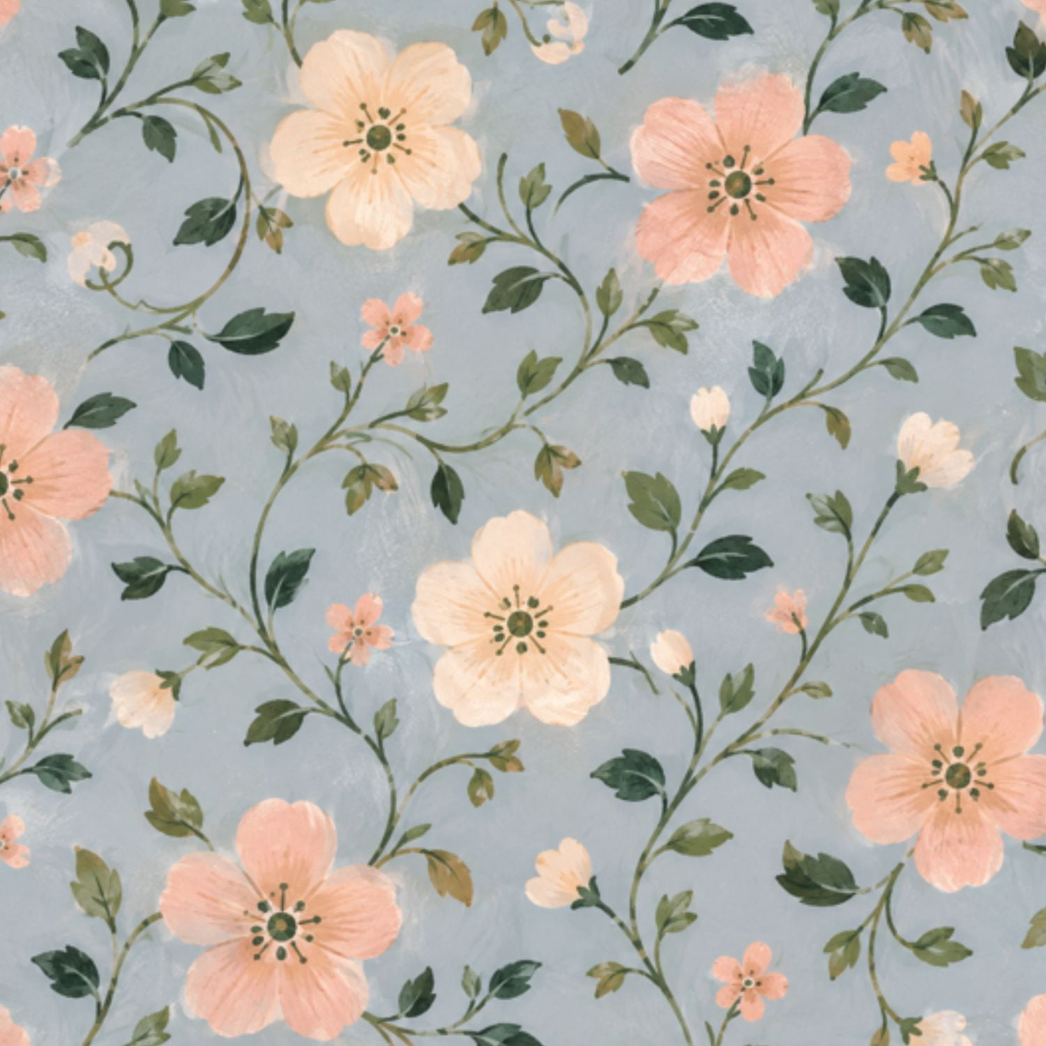 Peel and Stick Wallpaper Delicate Floral Design Pink Blooms Green ...