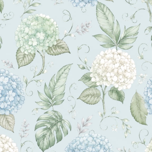 Peel and Stick Wallpaper Delicate Floral Hydrangeas Blue Birds Soft Blue Wall Mural 23.6in x 9.8ft Self Adhesive Removable Wall Paper Renter Friendly Wallpaper for Nursery Bedroom Cabinets