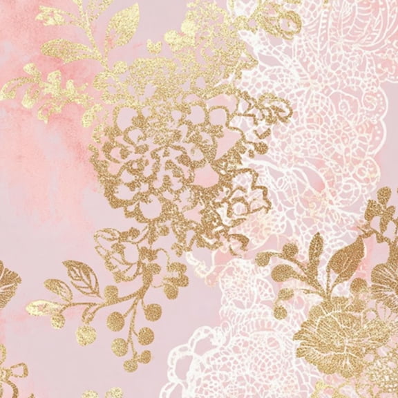 Peel and Stick Wallpaper Delicate Gold Floral Lace Soft Pink Wall Mural 17.7in x 9.8ft Self Adhesive Removable Wall Paper Renter Friendly Wallpaper for Nursery Bedroom Cabinets