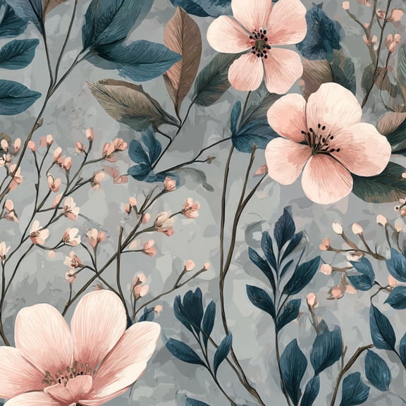 Peel and Stick Wallpaper Delicate Pink Floral Blue Leaves Soft Wall Mural 23.6in x 9.8ft Self Adhesive Removable Wall Paper Renter Friendly Wallpaper for Bedroom