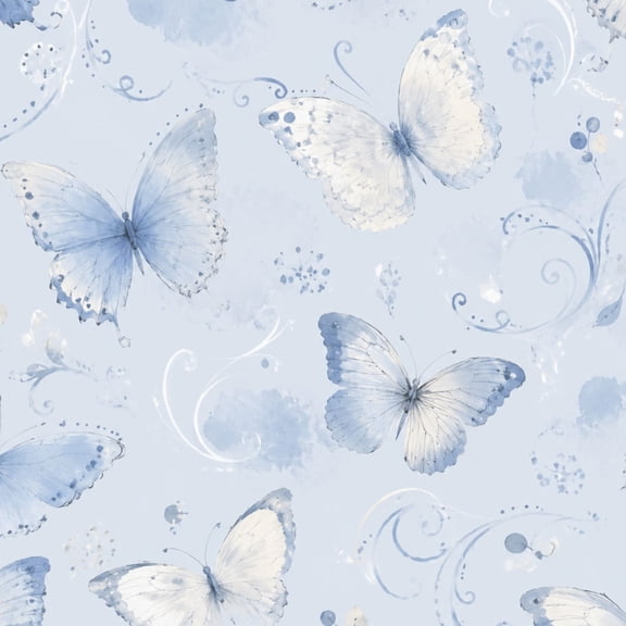 Peel and Stick Wallpaper Delicate White Butterflies Soft Blue Watercolor 24in x 118in Contact Paper Removable Self Adhesive Wall Mural Wall Decor for Bedroom Kitchen Cabinets