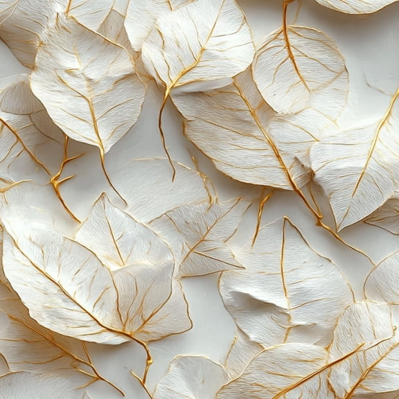 Peel and Stick Wallpaper Delicate White Leaves Gold Veins Neutral Wall Mural 17.7in x 9.8ft Self Adhesive Removable Wall Paper Renter Friendly Wallpaper for Nursery Bedroom Cabinets