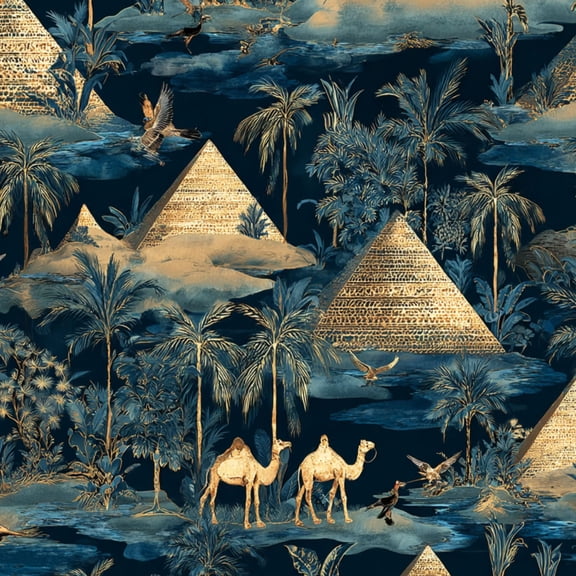 Peel and Stick Wallpaper Desert Landscape Pyramids Camels Palm Trees Vintage Wall Mural 23.6in x 9.8ft Self Adhesive Removable Wall Paper Renter Friendly Wallpaper for Nursery Bedroom