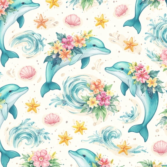 Peel and Stick Wallpaper Dolphins Floral Decor Ocean Elements Wall Mural 23.6in x 9.8ft Self Adhesive Removable Wallpaper Renter Friendly for Nursery Bedroom Cabinets