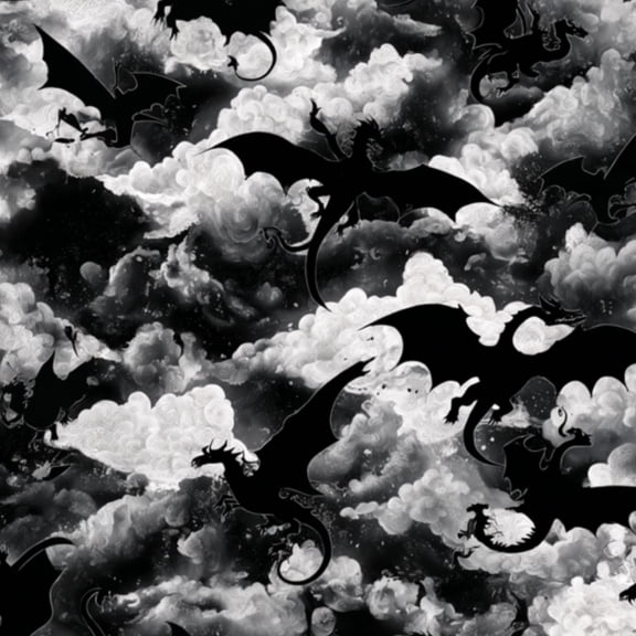 Peel and Stick Wallpaper Dragon Silhouette Seamless Mythical Creatures Clouds Monochrome Dark 17.7in x 118in Contact Paper Removable Self Adhesive Wall Mural Wall Decor for Bedroom Kitchen Cabinets