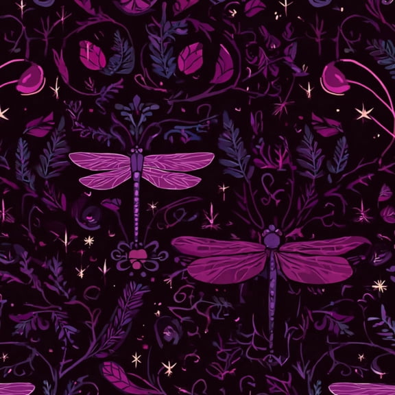 Peel and Stick Wallpaper Dragonflies Midnight Floral Garden Purple Magenta Wall Mural 23.6in x 9.8ft Self Adhesive Removable Wall Paper Renter Friendly Wallpaper for Nursery Bedroom Cabinets