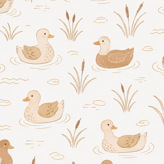 Peel and Stick Wallpaper Duck Cute Ducks Swimming Pond Reeds Minimal Beige Wall Mural 23.6in x 9.8ft Self Adhesive Removable Wall Paper Renter Friendly Wallpaper for Nursery Bedroom Cabinets