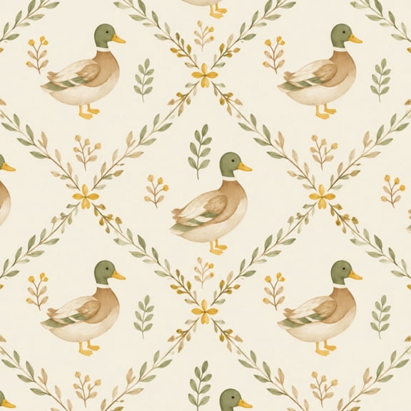 Peel and Stick Wallpaper Duck Foliage Watercolor Style Cream Wall Mural 23.6in x 9.8ft Self Adhesive Removable Wall Paper Renter Friendly Wallpaper for Nursery Bedroom Cabinets