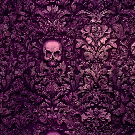 Peel and Stick Wallpaper Eerie Regal Damask Wallcovering Deep Purple Skull Motifs Wall Mural 17.7in x 9.8ft Self Adhesive Removable Halloween Contact Paper for Walls Cabinets Decor