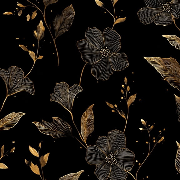 Peel and Stick Wallpaper Elegant Black Gold Floral Detailed Line Art Wall Mural 17.7in x 9.8ft Self Adhesive Removable Wall Paper Renter Friendly Wallpaper for Teen Bedroom Livingroom