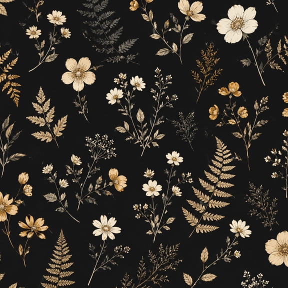 Peel and Stick Wallpaper Elegant Black Gold Floral Ferns Wildflowers 24in x 118in Contact Paper Removable Self Adhesive Wall Mural Wall Decor for Bedroom Kitchen Cabinets