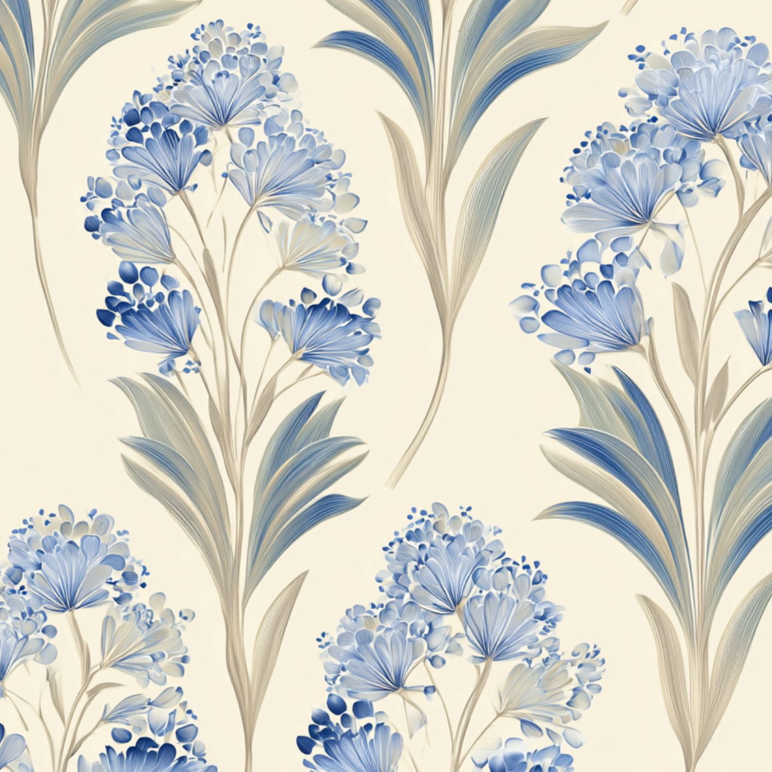 Peel and Stick Wallpaper Elegant Blue Floral Cream Wall Mural 17.7in x 9.8ft Self Adhesive Removable Wall Paper Renter Friendly Wallpaper for Bedroom Nursery Living Room