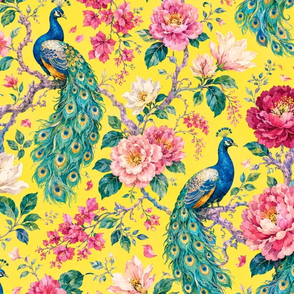 Peel and Stick Wallpaper Elegant Blue Peacocks Colorful Floral Bright Yellow 17.7in x 118in Contact Paper Removable Self Adhesive Wall Mural Wall Decor for Bedroom Kitchen Cabinets