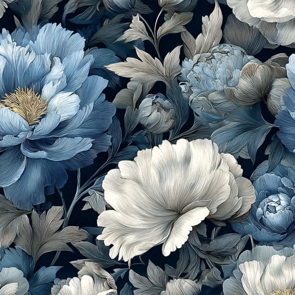 Peel and Stick Wallpaper Elegant Blue Peony Floral Detailed Leaves Summer Decor Wall Mural 17.7in x 9.8ft Self Adhesive Removable Wall Paper Renter Friendly Wallpaper for Nursery Bedroom Cabinets