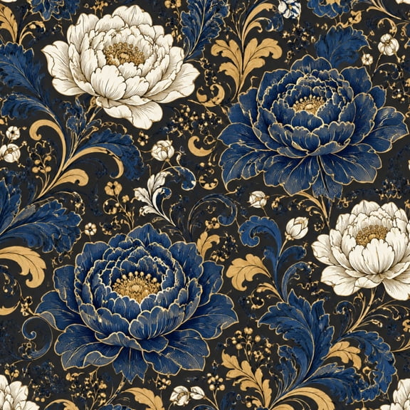 Peel and Stick Wallpaper Elegant Blue White Peony Flowers Golden Leaves Decorative 24in x 118in Contact Paper Removable Self Adhesive Wall Mural Wall Decor for Bedroom Kitchen Cabinets