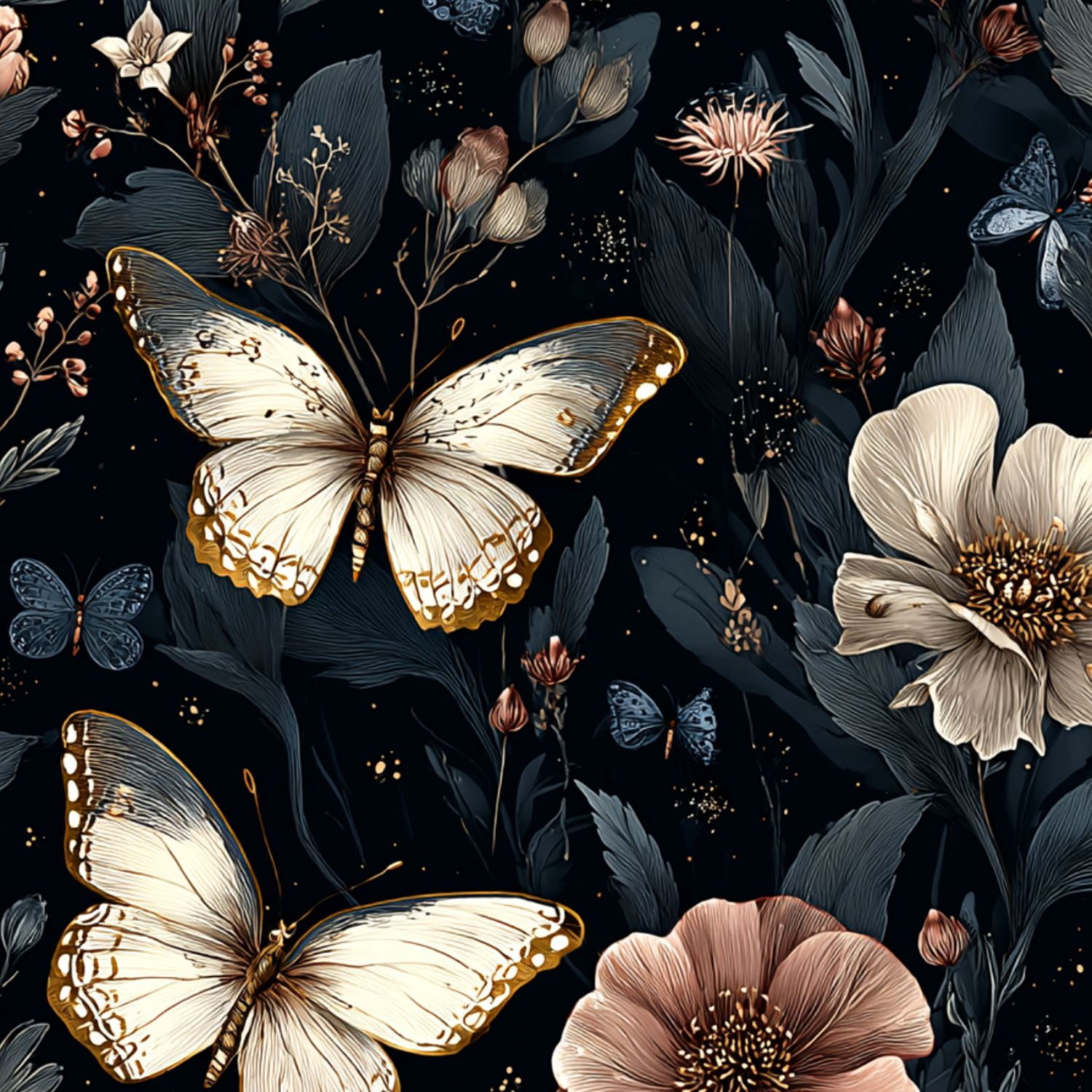 Peel and Stick Wallpaper Elegant Butterflies Floral Dark Wall Mural 23.6in x 9.8ft Self Adhesive Removable Wall Paper Renter Friendly Wallpaper for Nursery Bedroom Cabinets