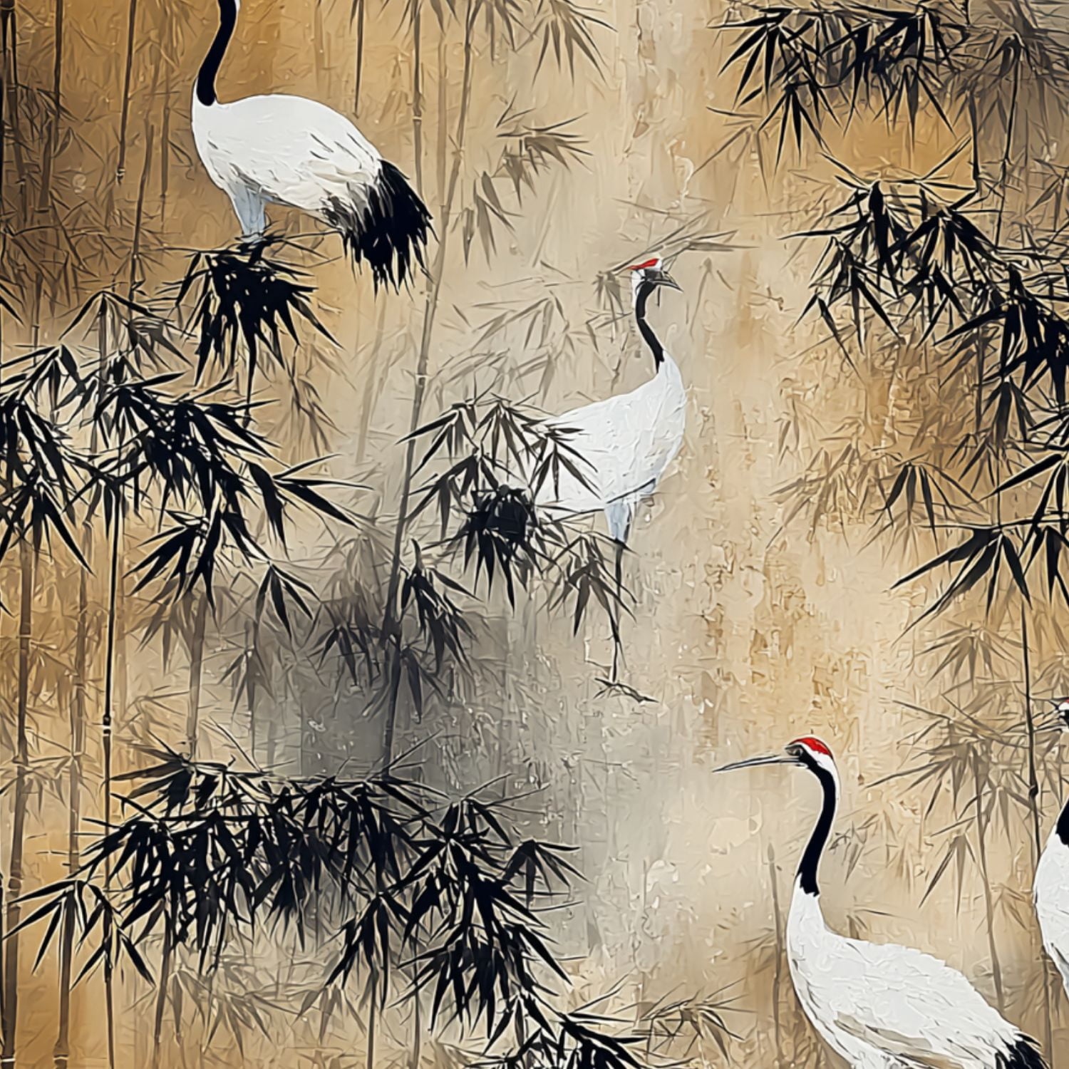 Peel and Stick Wallpaper Elegant Crane Birds Bamboo Forest Soft Earth Tones Wall Mural 17.7in x 9.8ft Self Adhesive Removable Wall Paper Renter Friendly Wallpaper for Nursery Bedroom Cabinets
