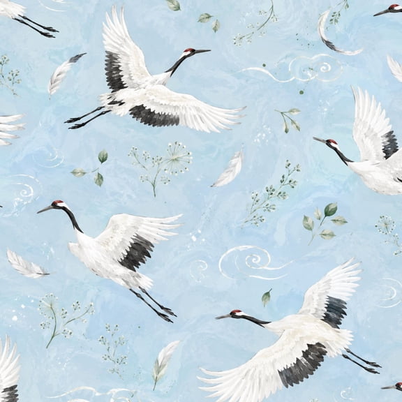 Peel and Stick Wallpaper Elegant Cranes Seamless Soft Blue Floral Wind Elements 17.7in x 118in Contact Paper Removable Self Adhesive Wall Mural Wall Decor for Bedroom Kitchen Cabinets