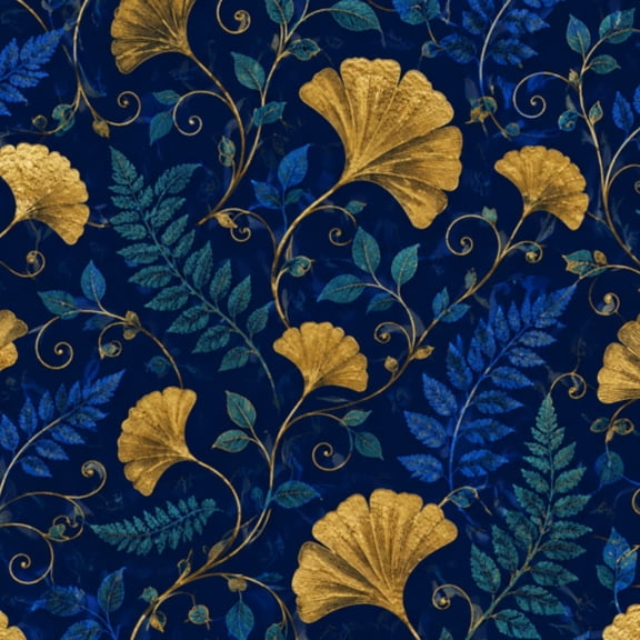 Peel and Stick Wallpaper Elegant Floral Blue Gold Ginkgo Leaves Dark Wall Mural 17.7in x 9.8ft Self Adhesive Removable Wall Paper Renter Friendly Wallpaper for Nursery Bedroom Cabinets