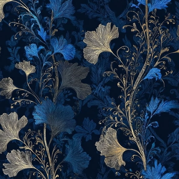 Peel and Stick Wallpaper Elegant Floral Blue Gold Ginkgo Leaves Dark Wall Mural 23.6in x 9.8ft Self Adhesive Removable Wall Paper Renter Friendly Wallpaper for Nursery Bedroom Cabinets