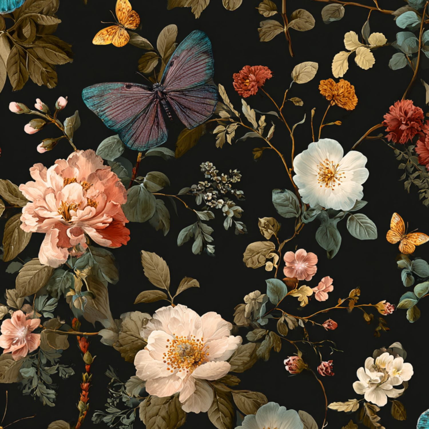 Peel and Stick Wallpaper Elegant Floral Butterfly Dark Vibrant Roses Colorful Butterflies 17.7in x 118in Contact Paper Removable Self Adhesive Wall Mural Wall Decor for Bedroom Kitchen Cabinets