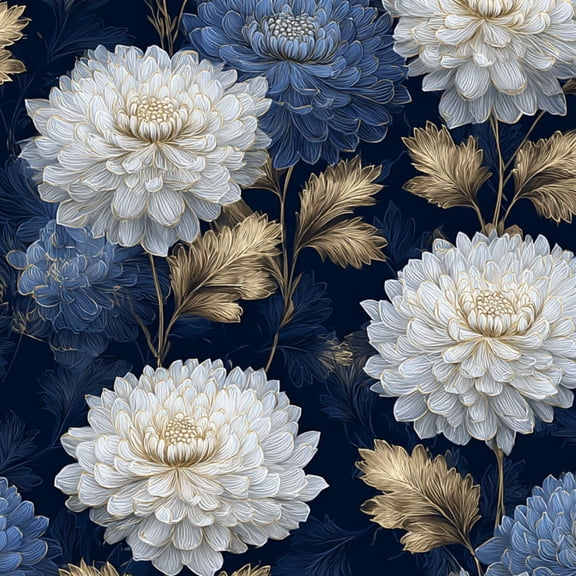 Peel and Stick Wallpaper Elegant Floral Chrysanthemum Golden Accents Dark Blue Wall Mural 23.6in x 9.8ft Self Adhesive Removable Wall Paper Renter Friendly Wallpaper for Nursery Bedroom Cabinets