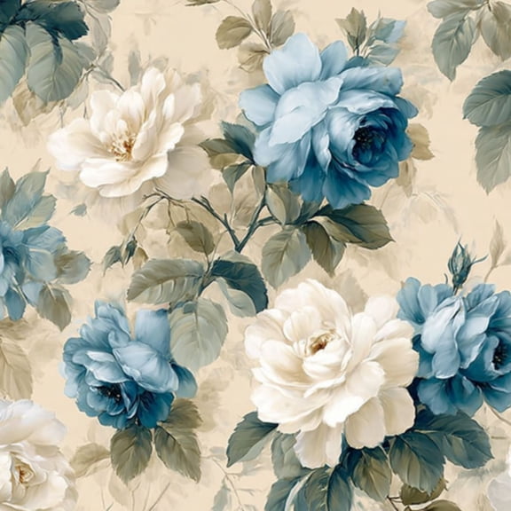 Peel and Stick Wallpaper Elegant Floral Design Blue White Roses Soft Beige Wall Mural 17.7in x 9.8ft Self Adhesive Removable Wall Paper Renter Friendly Wallpaper for Nursery Bedroom Cabinets