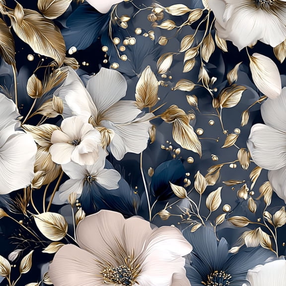 Peel and Stick Wallpaper Elegant Floral Gold Accents Dark Blue Wall Mural 17.7in x 9.8ft Self Adhesive Removable Wall Paper Renter Friendly Wallpaper for Nursery Bedroom Cabinets