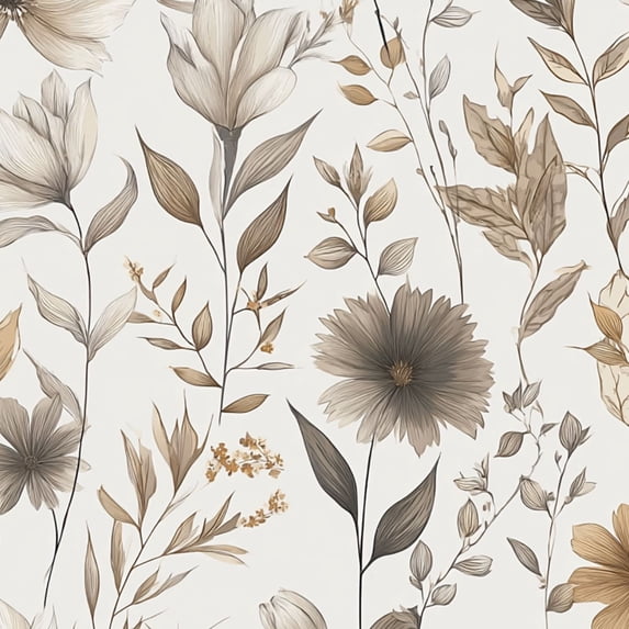 Peel and Stick Wallpaper Elegant Floral Neutral Beige Brown Tones Delicate Leaves Blossoms Wall Mural 23.6in x 9.8ft Self Adhesive Removable Wall Paper Renter Friendly Wallpaper for Bedroom