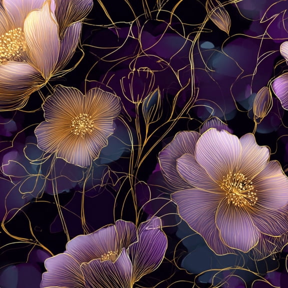 Peel and Stick Wallpaper Elegant Floral Purple Gold Flowers Dark Wall Mural 23.6in x 9.8ft Self Adhesive Removable Wall Paper Renter Friendly Wallpaper for Nursery Bedroom Cabinets