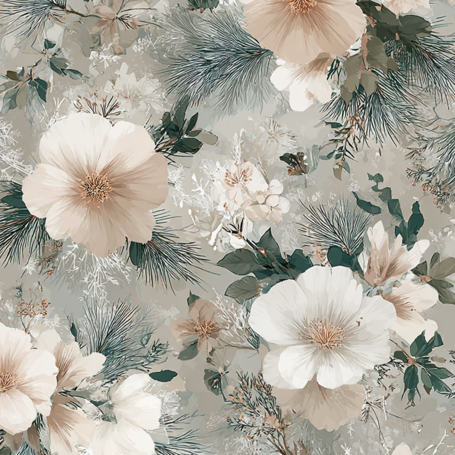 Peel and Stick Wallpaper Elegant Floral Soft Beige White Blooms Muted Green Wall Mural 23.6in x 9.8ft Self Adhesive Removable Wall Paper Renter Friendly Wallpaper for Bedroom