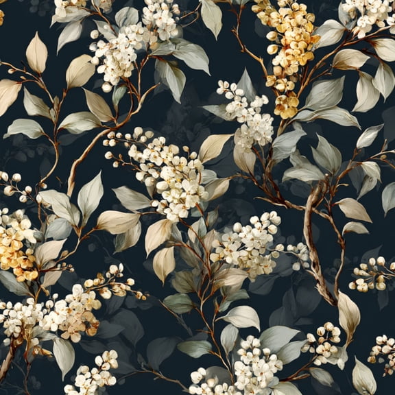 Peel and Stick Wallpaper Elegant Floral Soft White Yellow Blooms Dark 17.7in x 118in Contact Paper Removable Self Adhesive Wall Mural Wall Decor for Bedroom Kitchen Cabinets