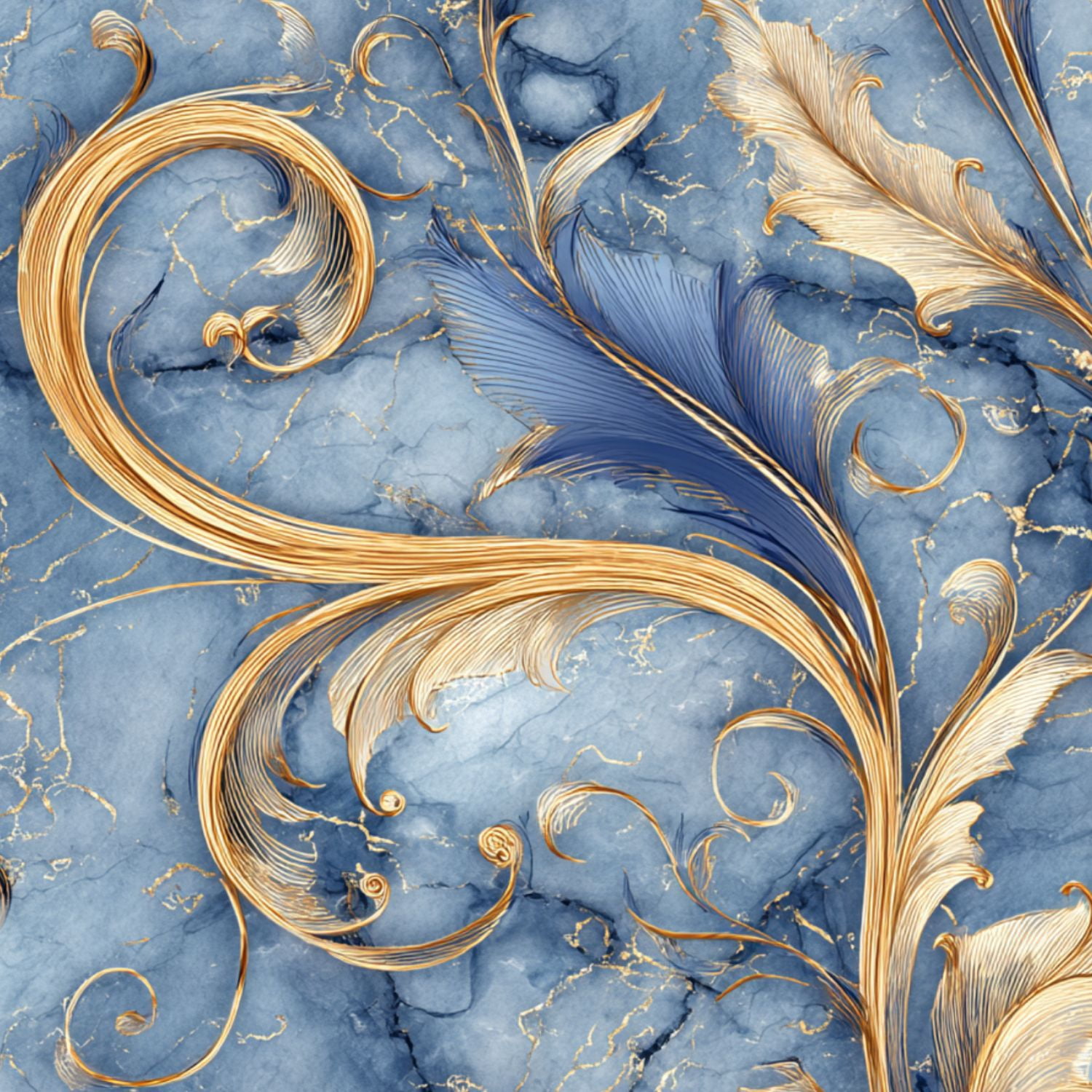 Blue Ranter Layout Peel and Stick Wallpaper Elegant Golden Blue Floral Marble Wall Mural ...