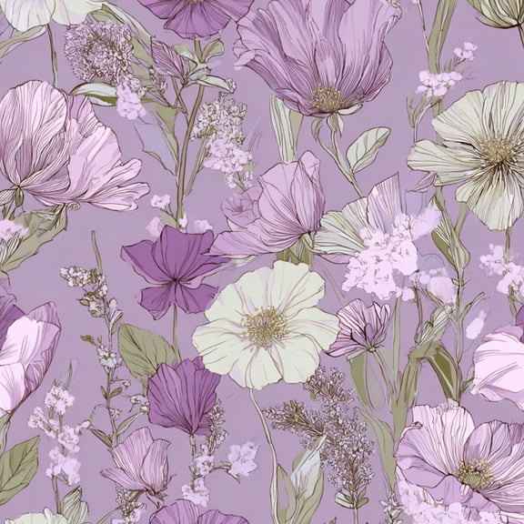 Peel and Stick Wallpaper Elegant Hand Drawn Purple Lavender Floral Green Leaves Lilac 17.7in x 118in Contact Paper Removable Self Adhesive Wall Mural Wall Decor for Bedroom Kitchen Cabinets