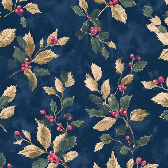 Peel and Stick Wallpaper Elegant Holly Leaves Berries Navy Blue Vintage Botanical Wall Mural 23.6in x 9.8ft Self Adhesive Removable Wall Paper Renter Friendly Wallpaper for Nursery Bedroom