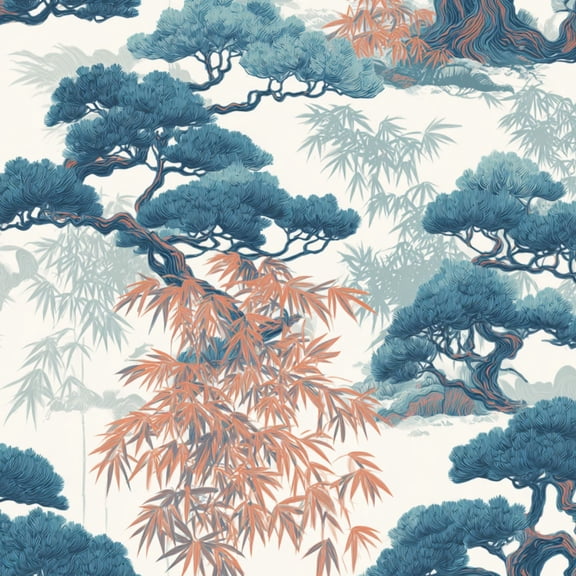 Peel and Stick Wallpaper blue cloud Bamboo floral soft 24