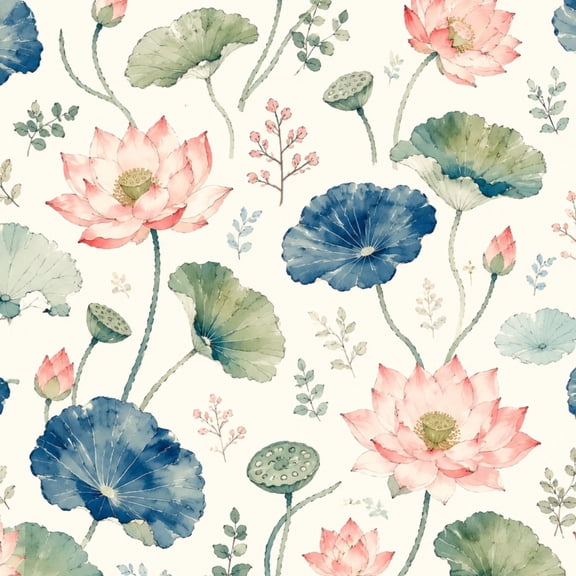Peel and Stick Wallpaper Elegant Lotus Flower Leaf Blue Green Tones Light 17.7in x 118in Contact Paper Removable Self Adhesive Wall Mural Wall Decor for Bedroom Kitchen Cabinets