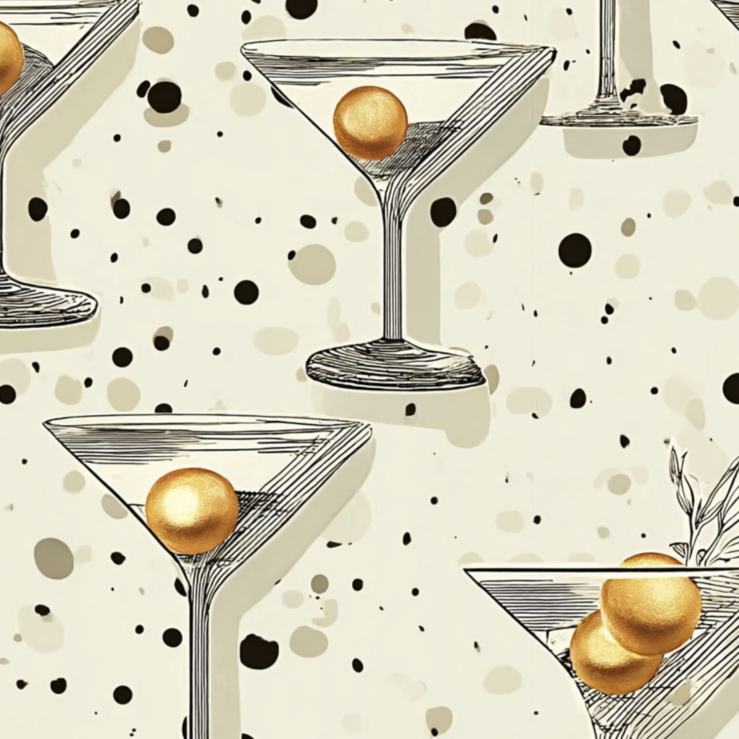 Peel and Stick Wallpaper Elegant Martini Glasses Golden Garnish Abstract Dot Wall Mural 23.6in x 9.8ft Self Adhesive Removable Wall Paper Renter Friendly Wallpaper for Nursery Bedroom Cabinets