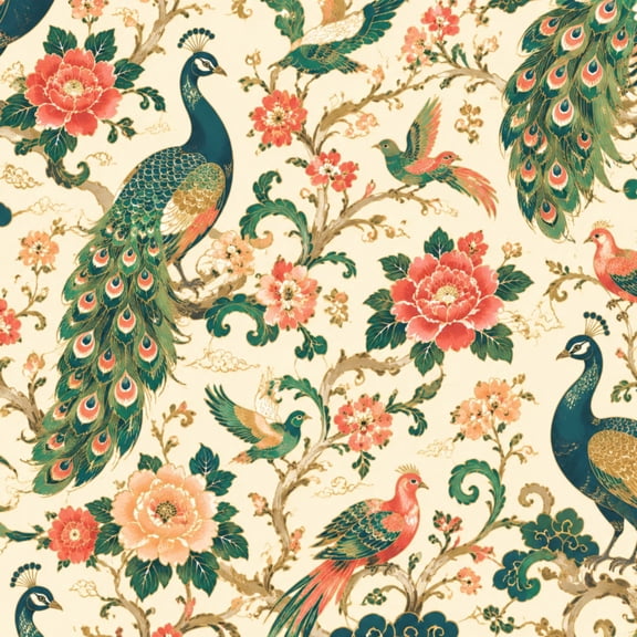 Peel and Stick Wallpaper Elegant Peacock Floral Oriental Garden 17.7in x 118in Contact Paper Removable Self Adhesive Wall Mural Wall Decor for Bedroom Kitchen Cabinets
